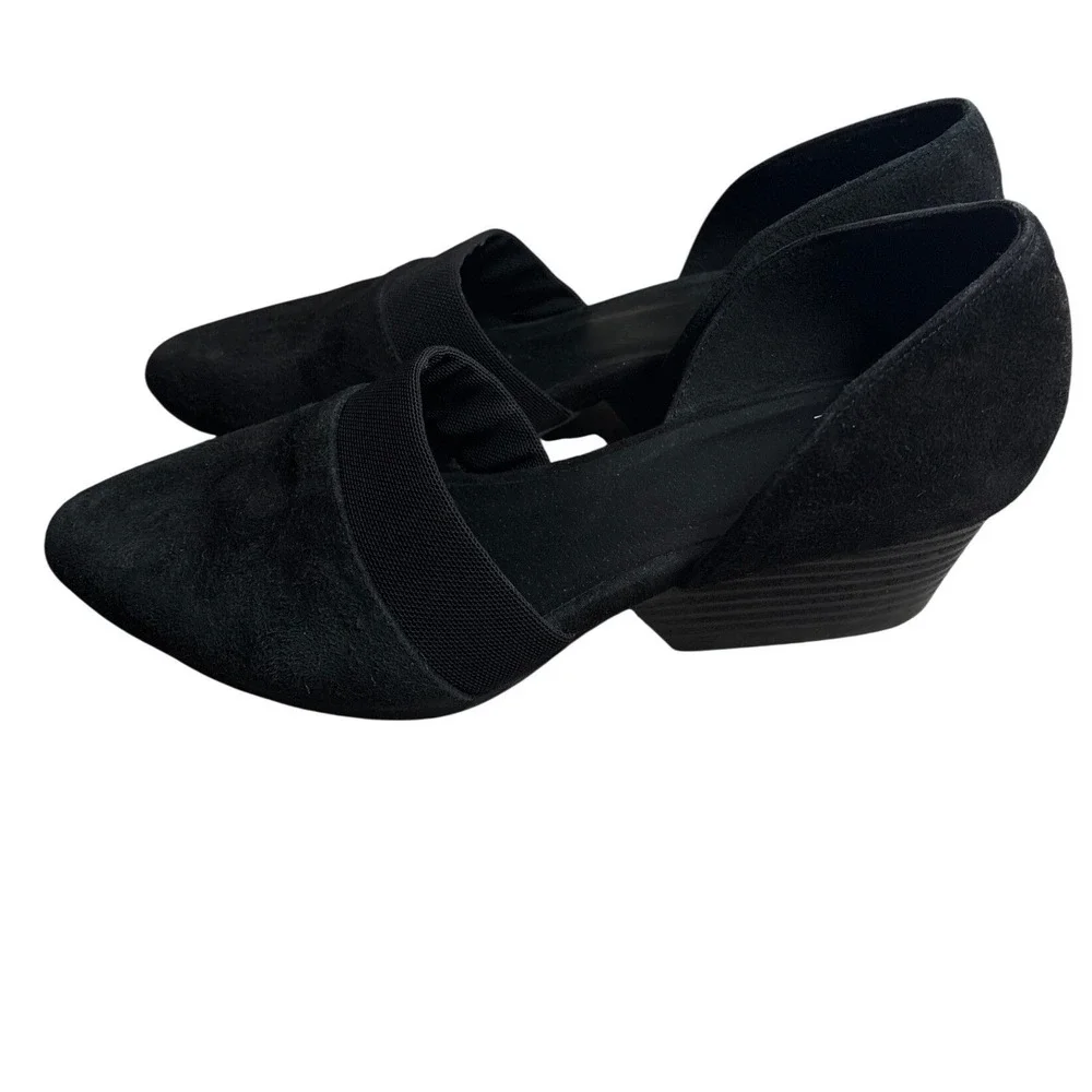 Eileen Fisher Womens 8 Black Suede d'Orsay Pointed Toe Wedge Pumps Career Office
